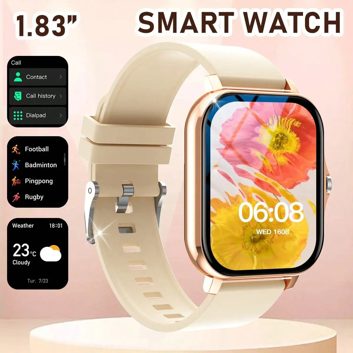 2026 US Spring Glow up Campaign: Smart Watch for Men & Women, 1.83" Touch Screen Fitness Tracker, Activity & Step Monitor, Message Notifications, Multiple Sports Modes, IP68 Waterproof, Compatible with Ios & Android Devices
